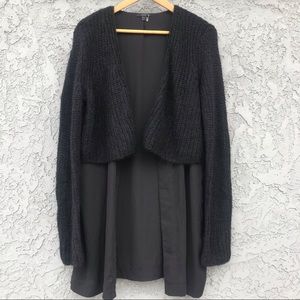 COS” BLACK WOOL BLEND/ CHIFFON OPEN CARDIGAN SIZE MEDIUM